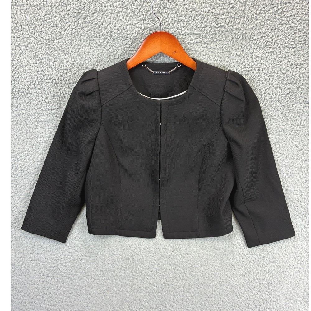 White House Black Market Collarless Blazer Womens 4P Black Cropped Office